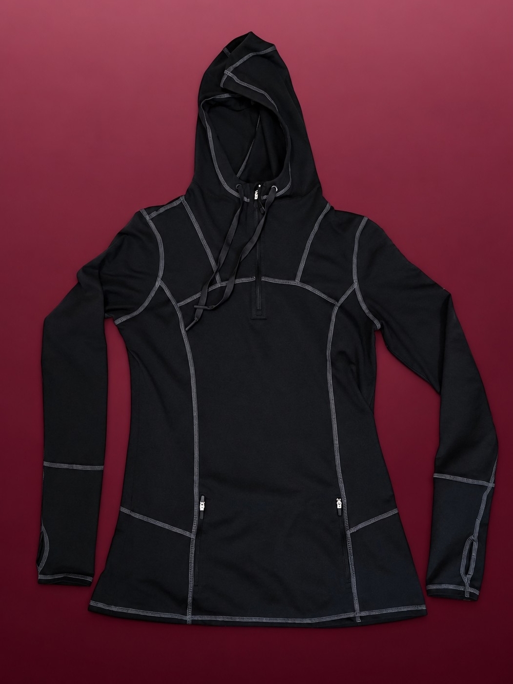 Kirkland athletica Black Hooded Long-Sleeve Pullover with Contrast Stitching